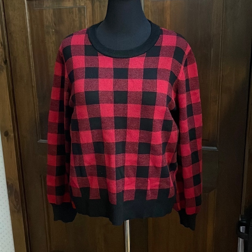 Marled red and black checker sweater